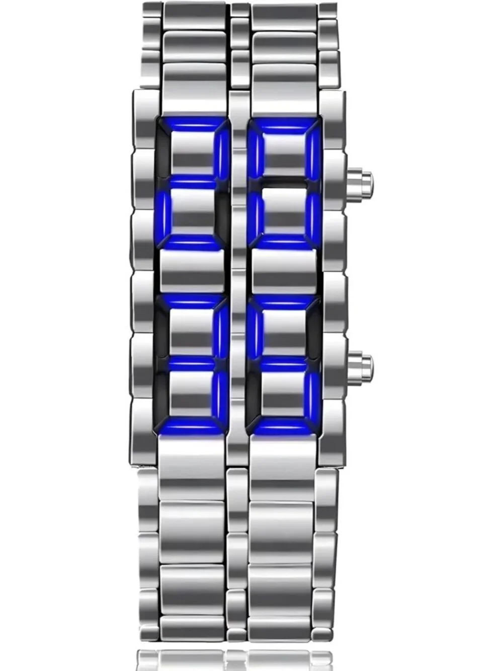 Mens Silver Blue Analog Quartz Lava Style Stainless Steel Bracelet Digital Watch